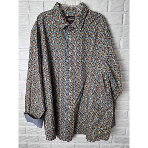 NWT Cremieux Premium Denim Mens 4XT Shirt Multi Color Circles Stretch Flip Cuff